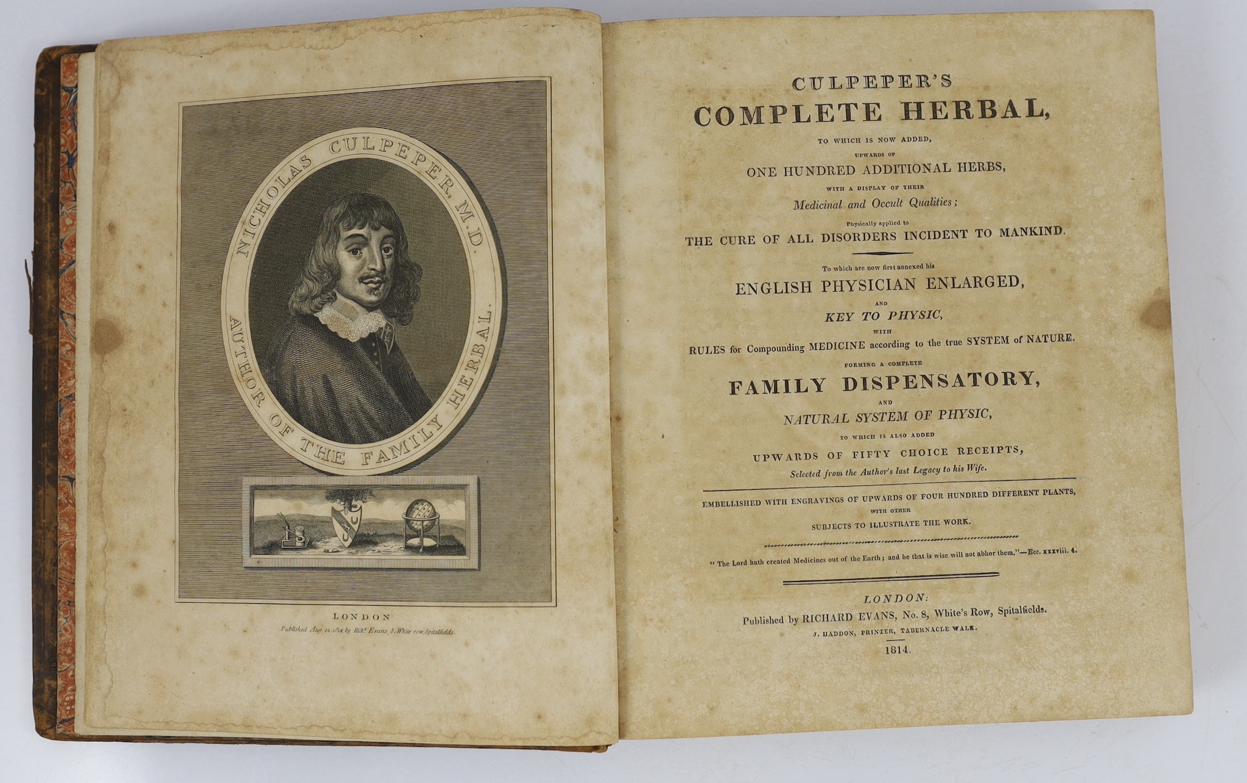 Culpeper, Nicholas - Culpeper's Complete Herbal ... To Which are now first annexed his English Physician Enlarged ... forming a complete Family Dispensatory ... portrait frontis and 40 hand-coloured plates